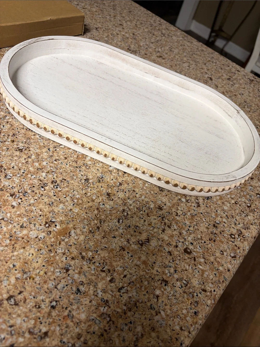 Maoname - White Decorative Oval Wood Tray - Home Bath